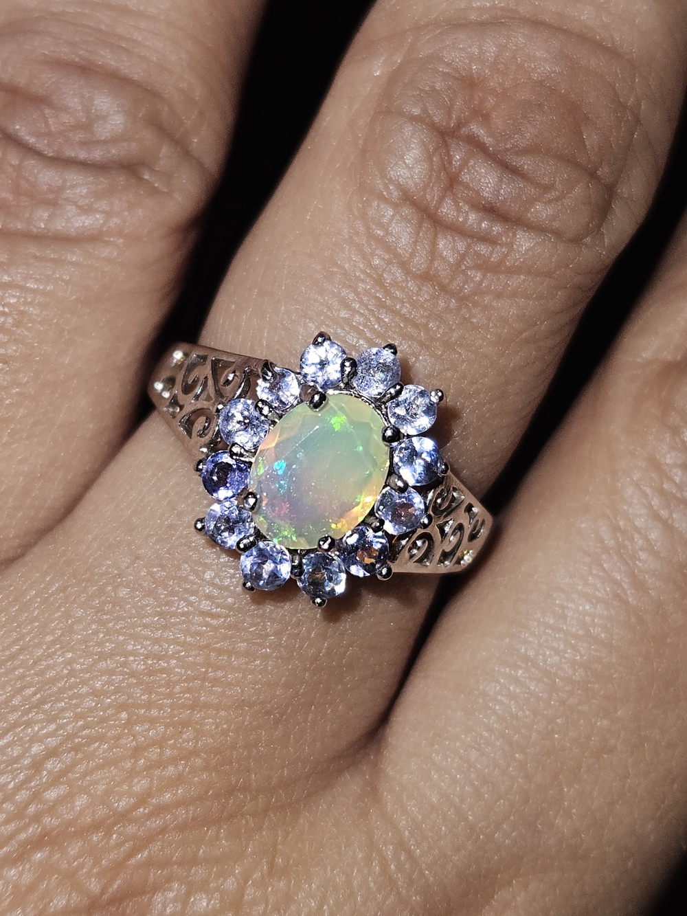 925S Fire Opal and Tarzanite Halo Ring - Women's Jewelry